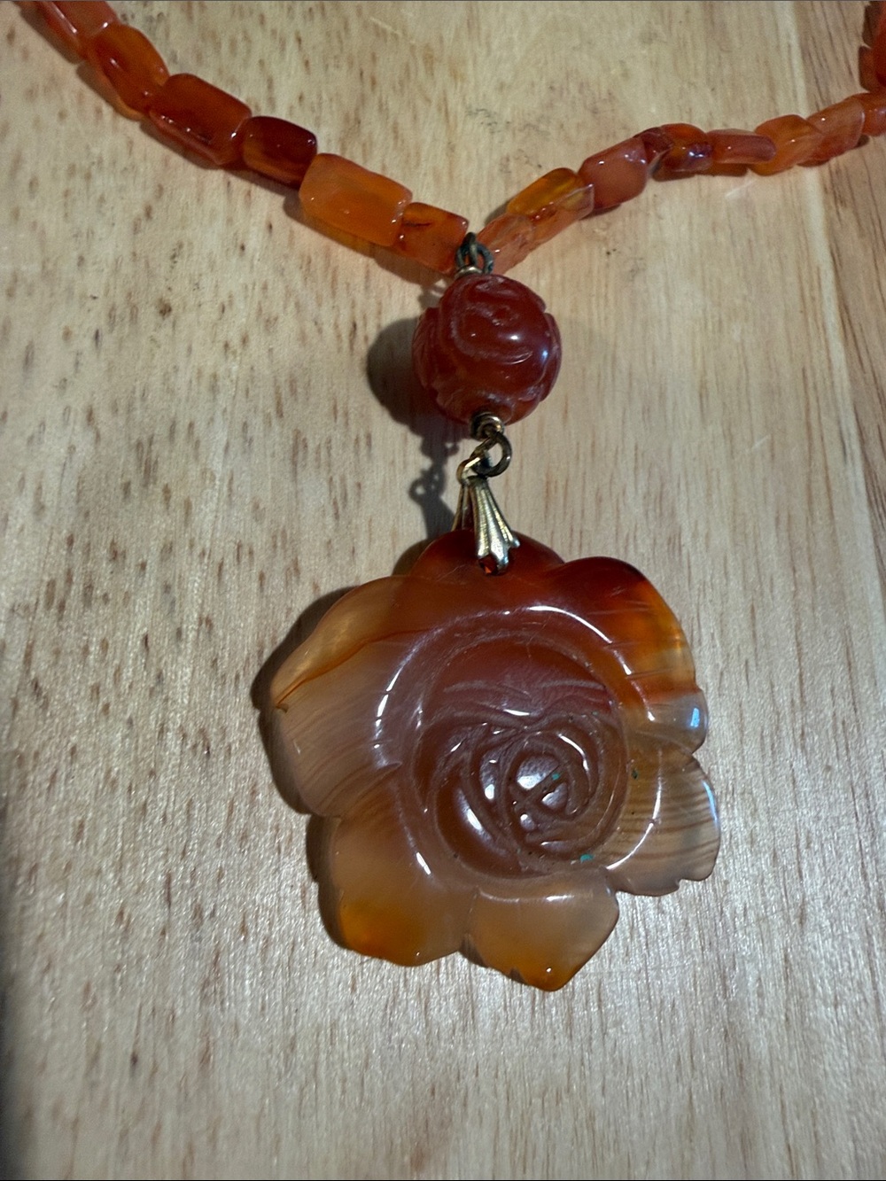 Vintage Carnelian stone Rose Pendant Necklace